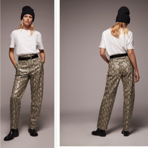 ZARA VEGAN LEATHER PANTS WITH SNAKE SKIN PATTERN - Picture 8 of 16